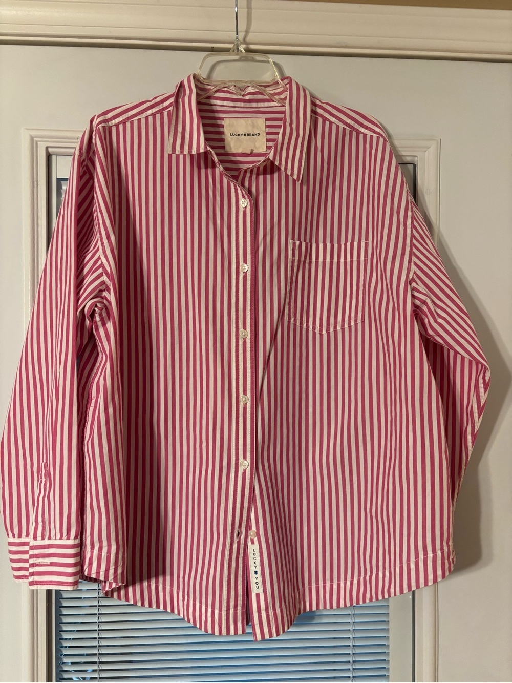 Lucky Brand Striped Button-Down Shirt in Pink and White